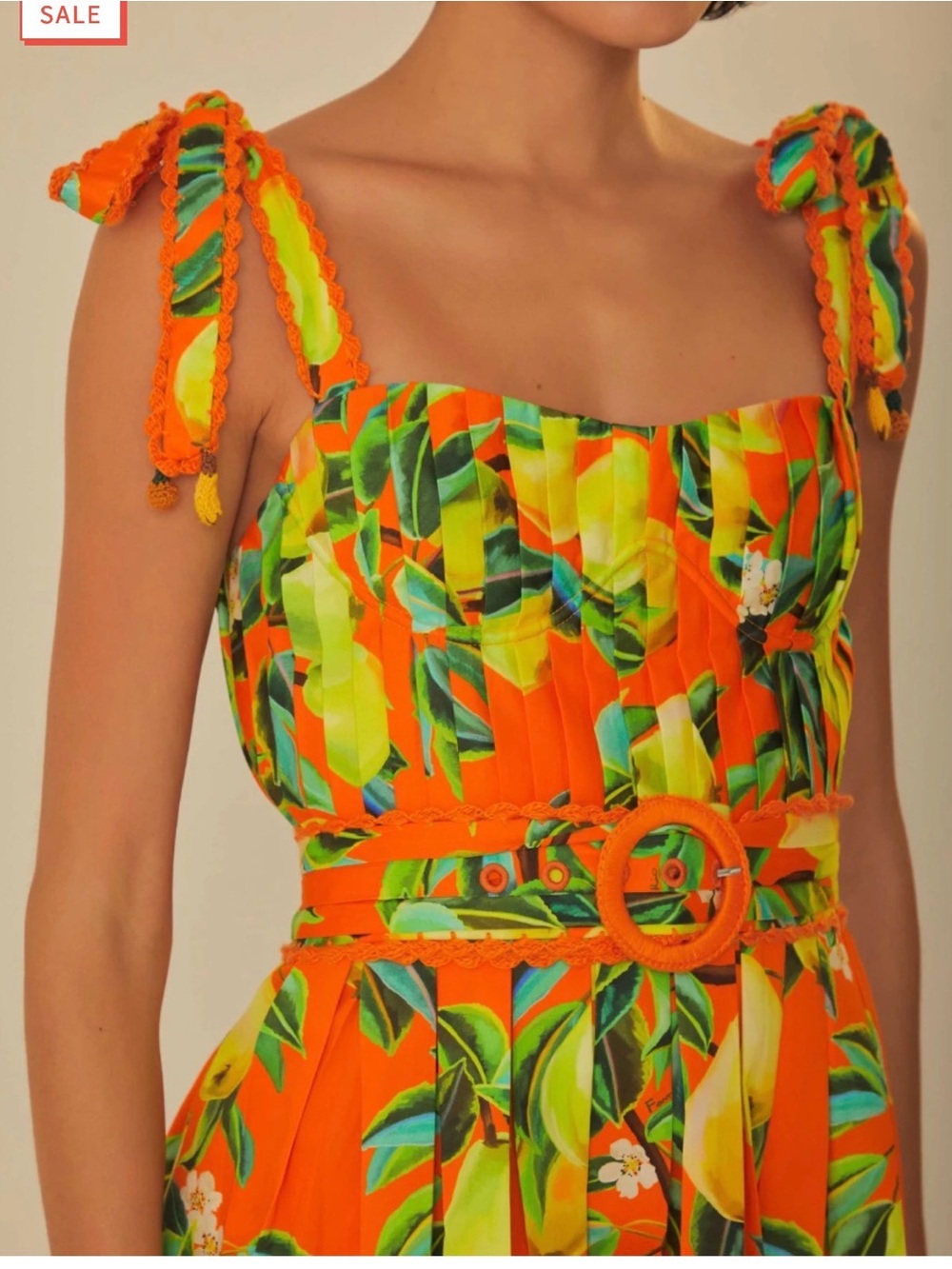 FARM Rio Orange Lemon-Print Tie-Shoulder Sundress with Belt - Picture 4 of 7